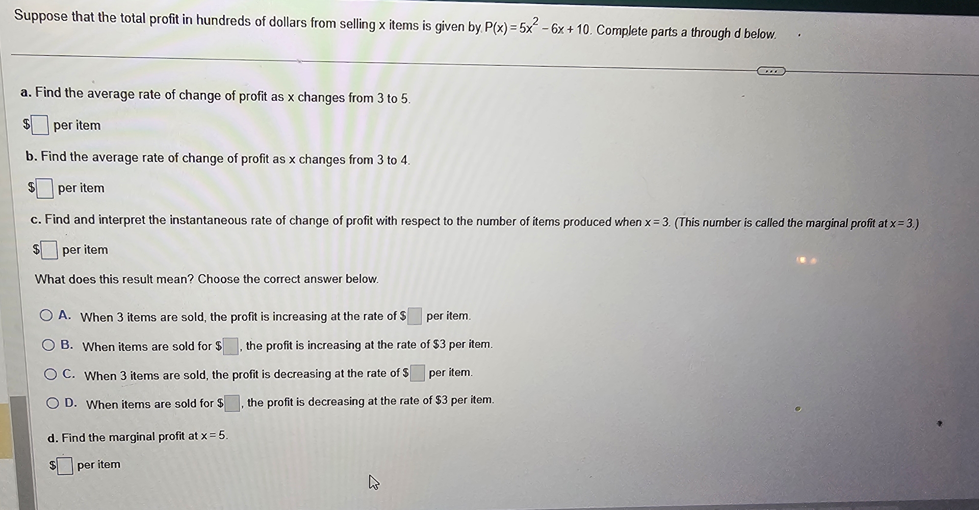 Suppose that the total profit in hundreds of