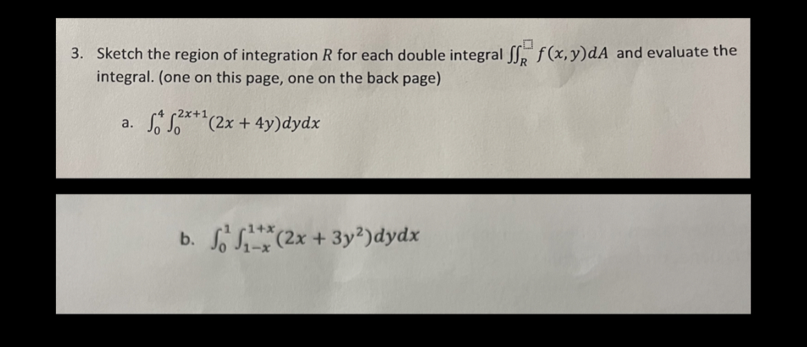 Sketch the region of integration R for each