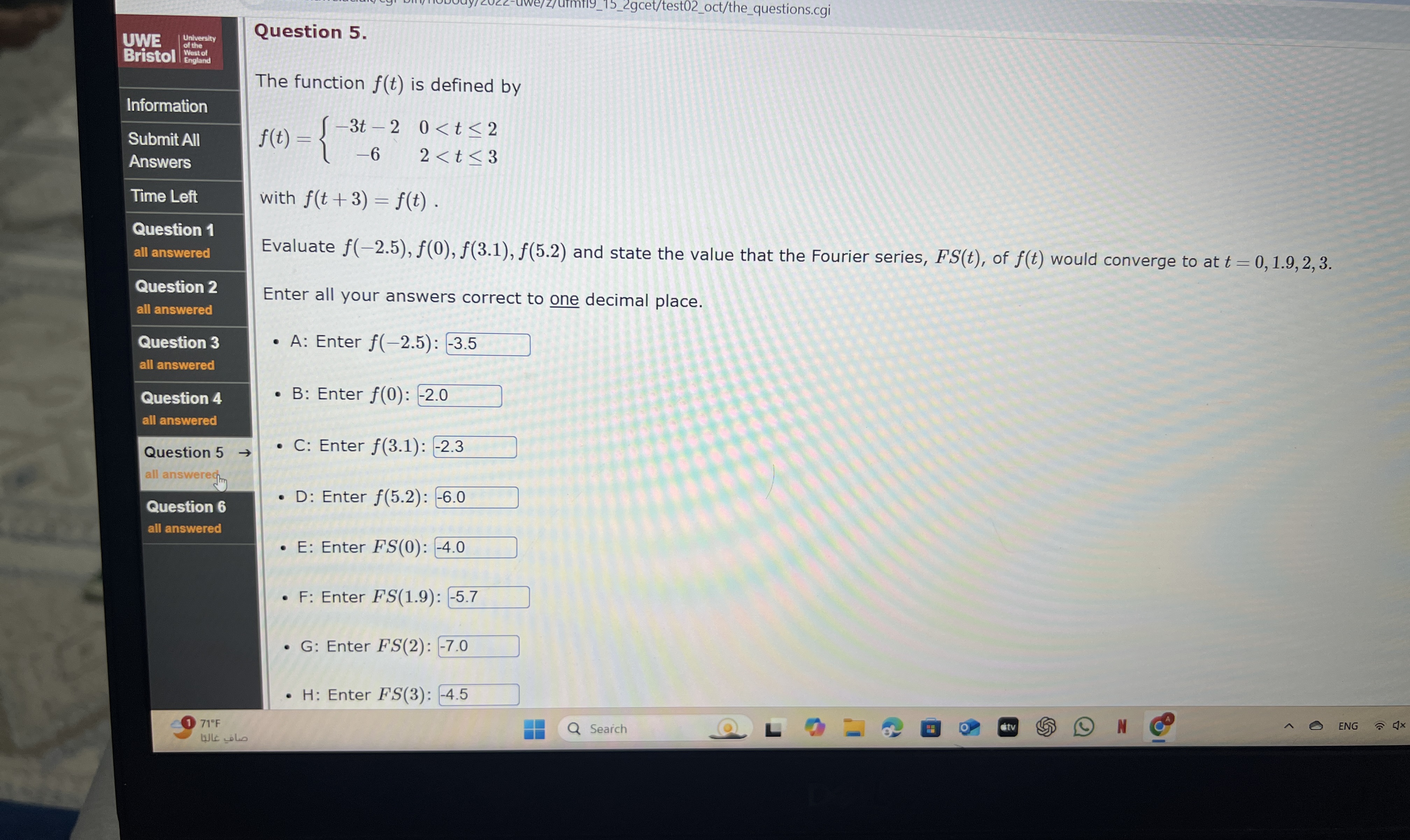 UWE Bristol Information Submit All Answers Time