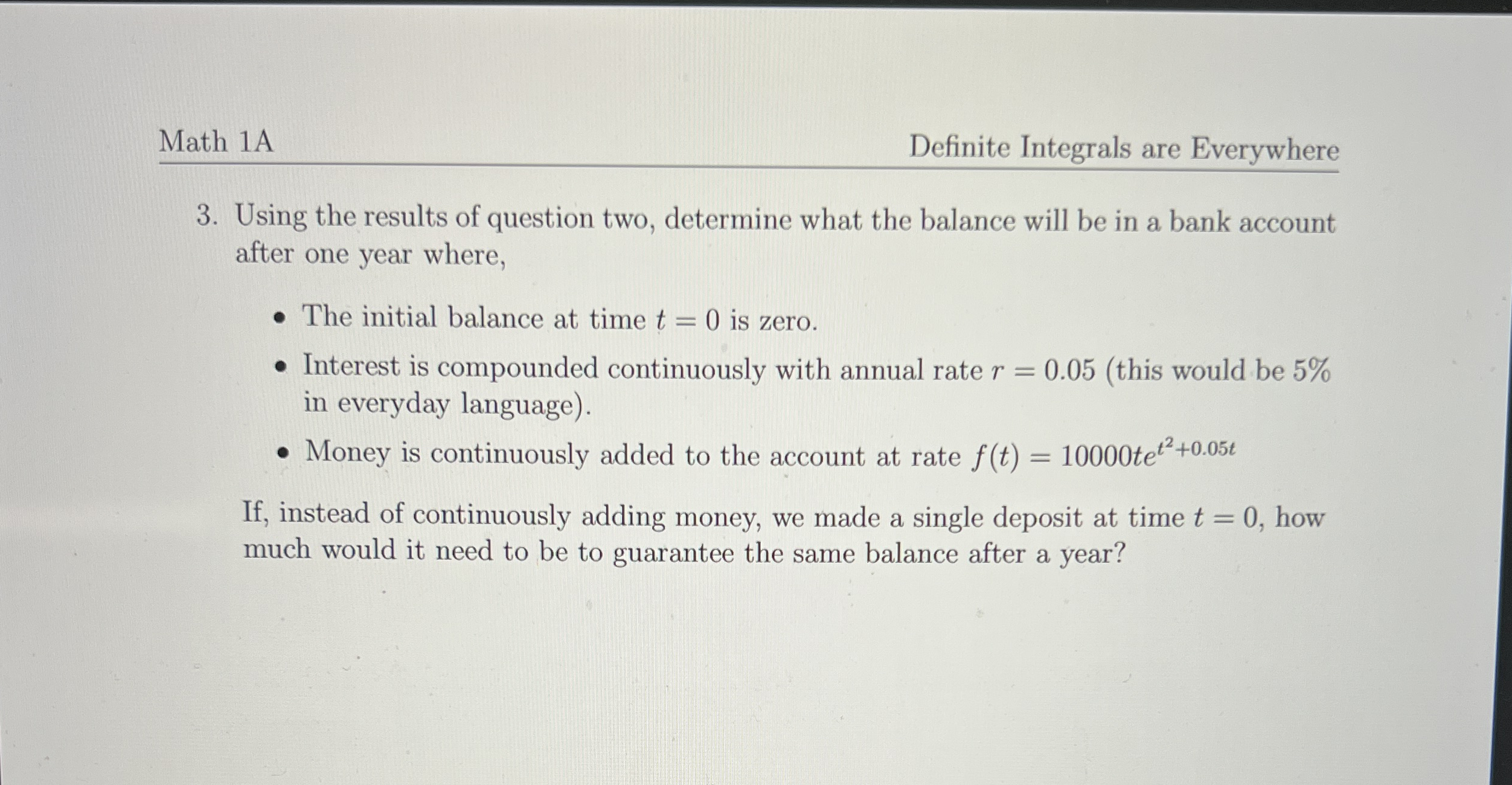 Math 1 A Definite Integrals are Everywhere 3 .