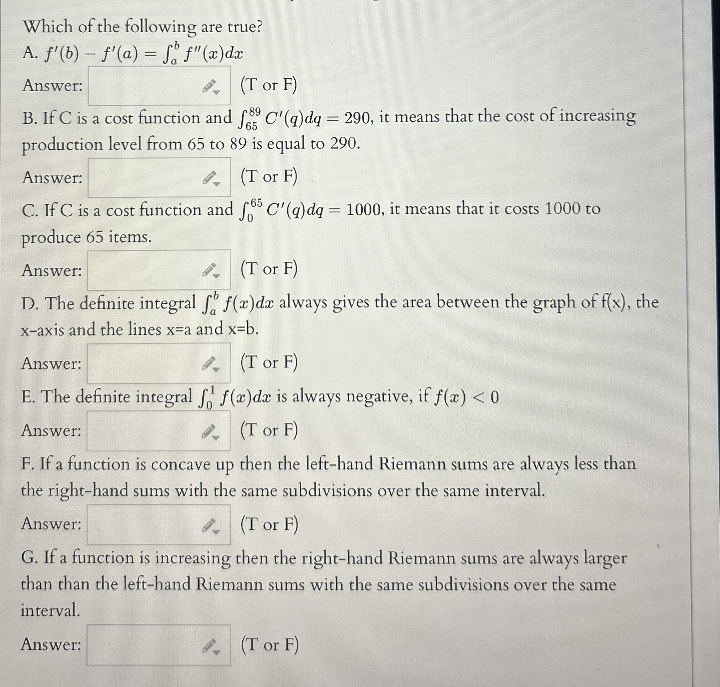 Which of the following are true? A . f ' ( b ) -
