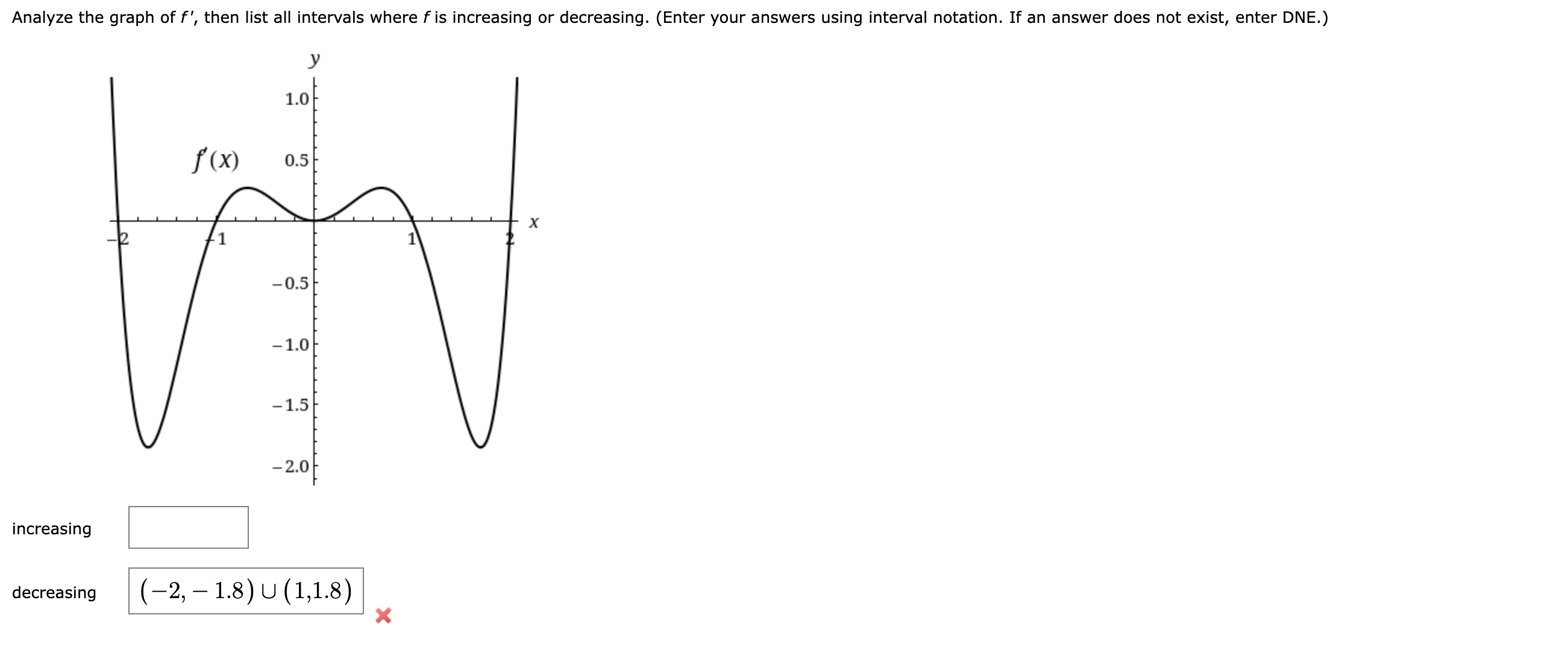 Analyze the graph of \ ( f ^ { \ prime } \ ) ,