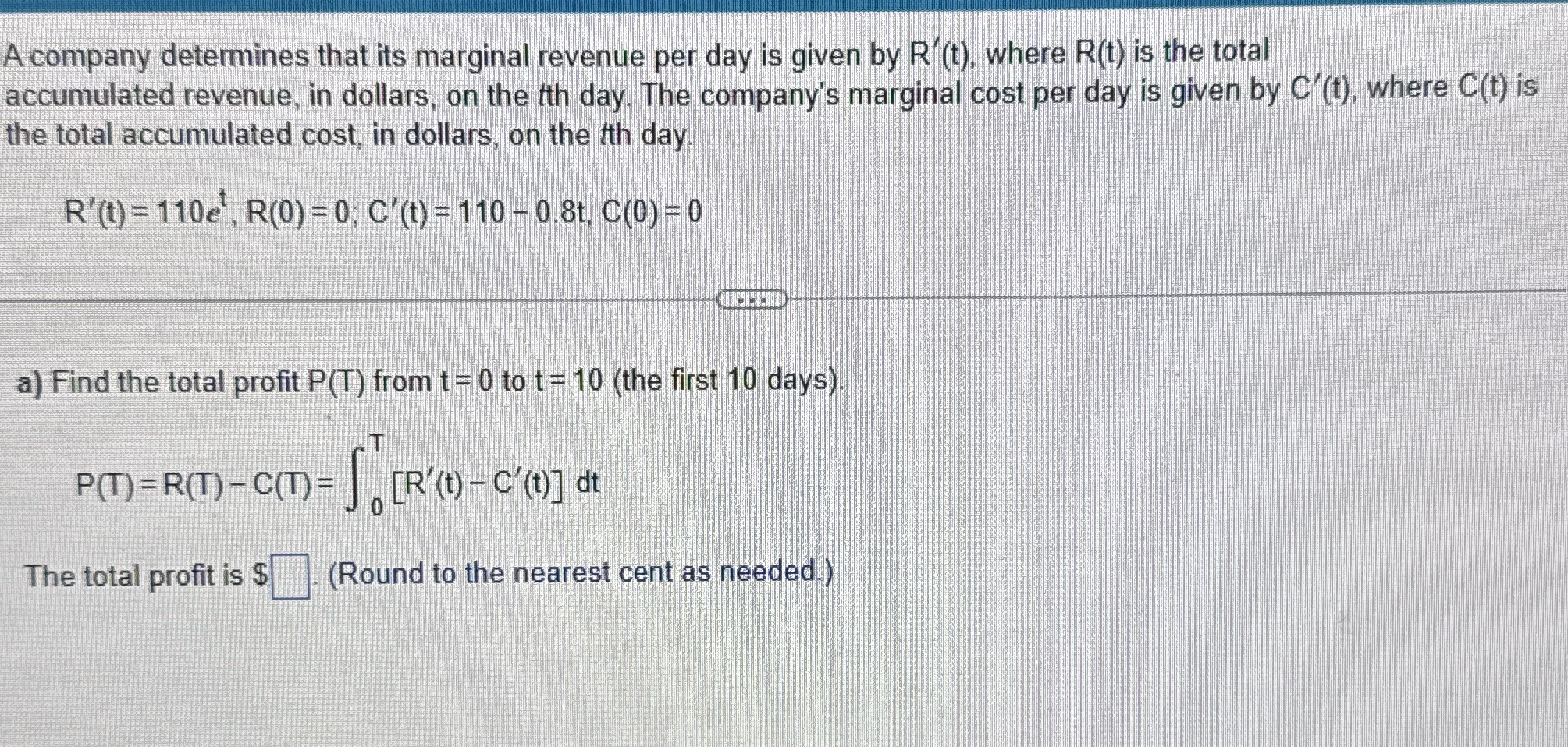 A company determines that its marginal revenue