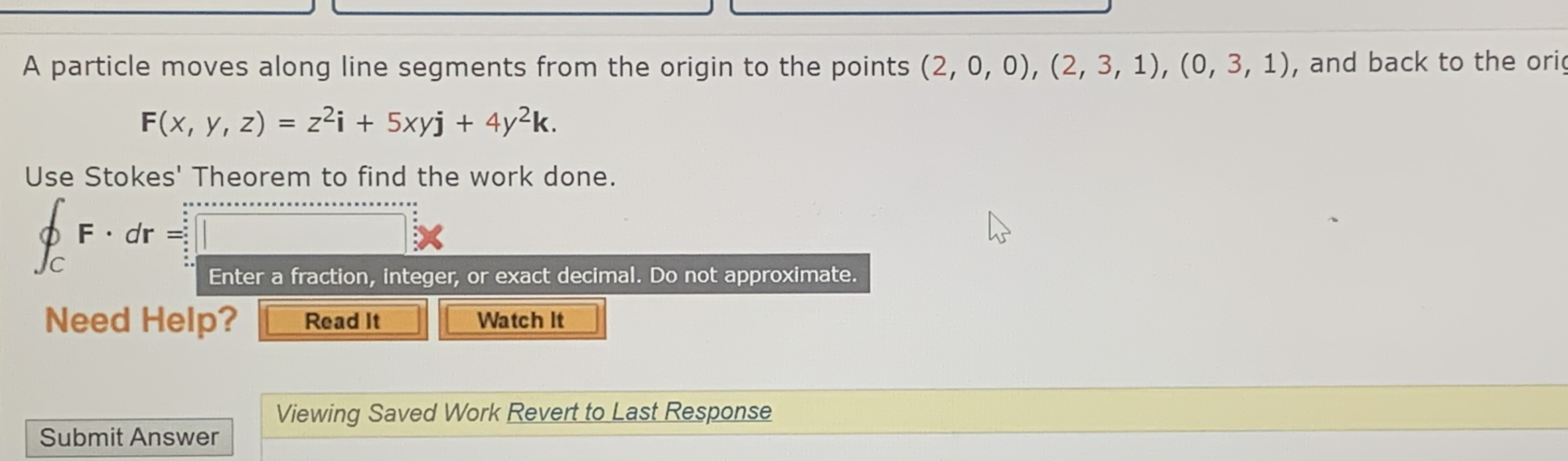 A particle moves along line segments from the