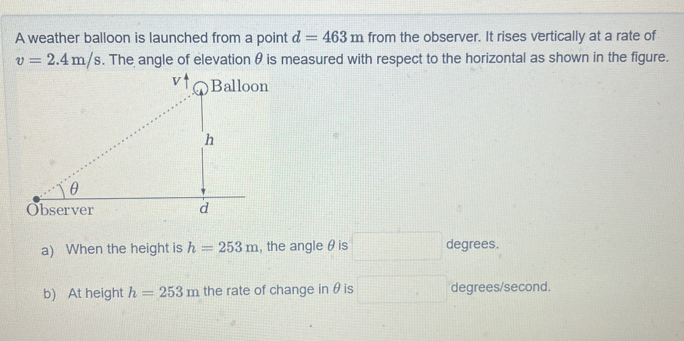 A weather balloon is launched from a point d = 4