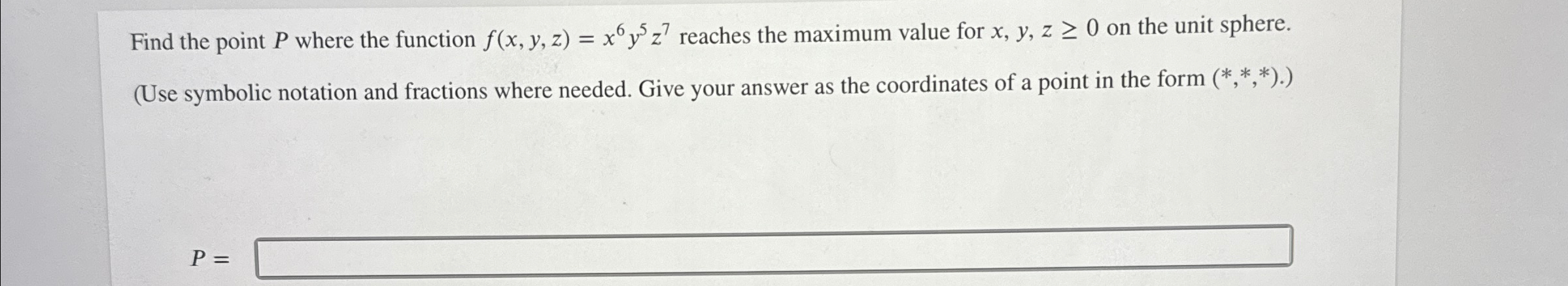 Find the point P where the function f ( x , y , z