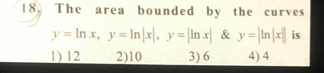 The area bounded by the curves y = l n x , y = l