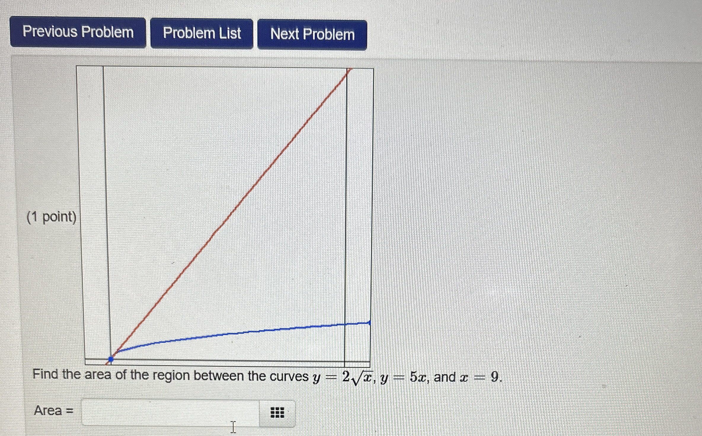 ( 1 p Find the area of the region between the