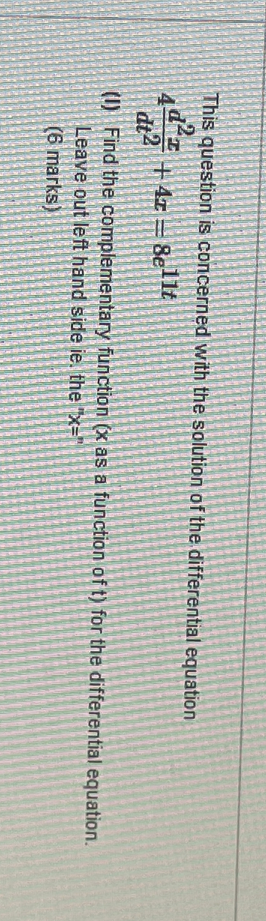 This question is concerned with the solution of