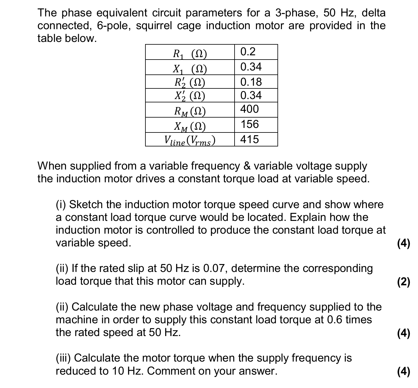 The phase equivalent circuit parameters for a 3 -