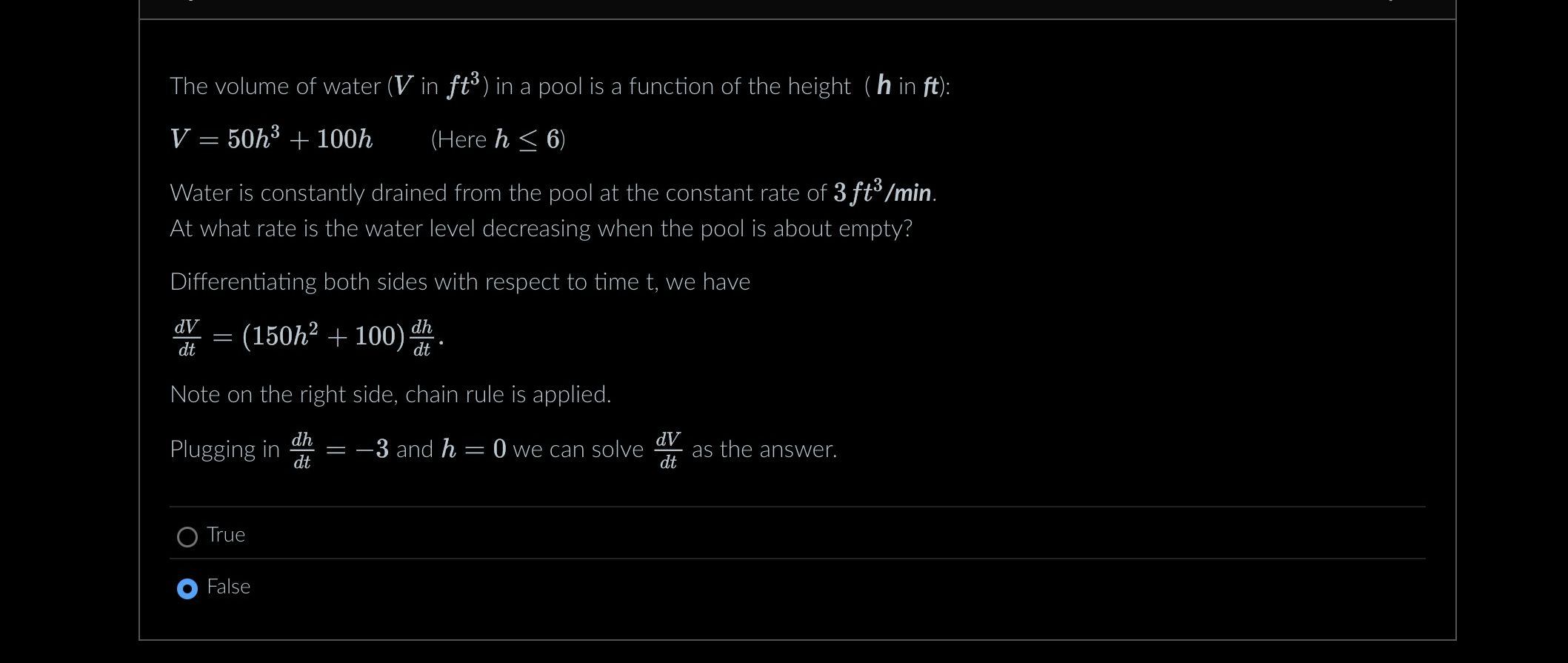 The volume of water in ( : f t 3