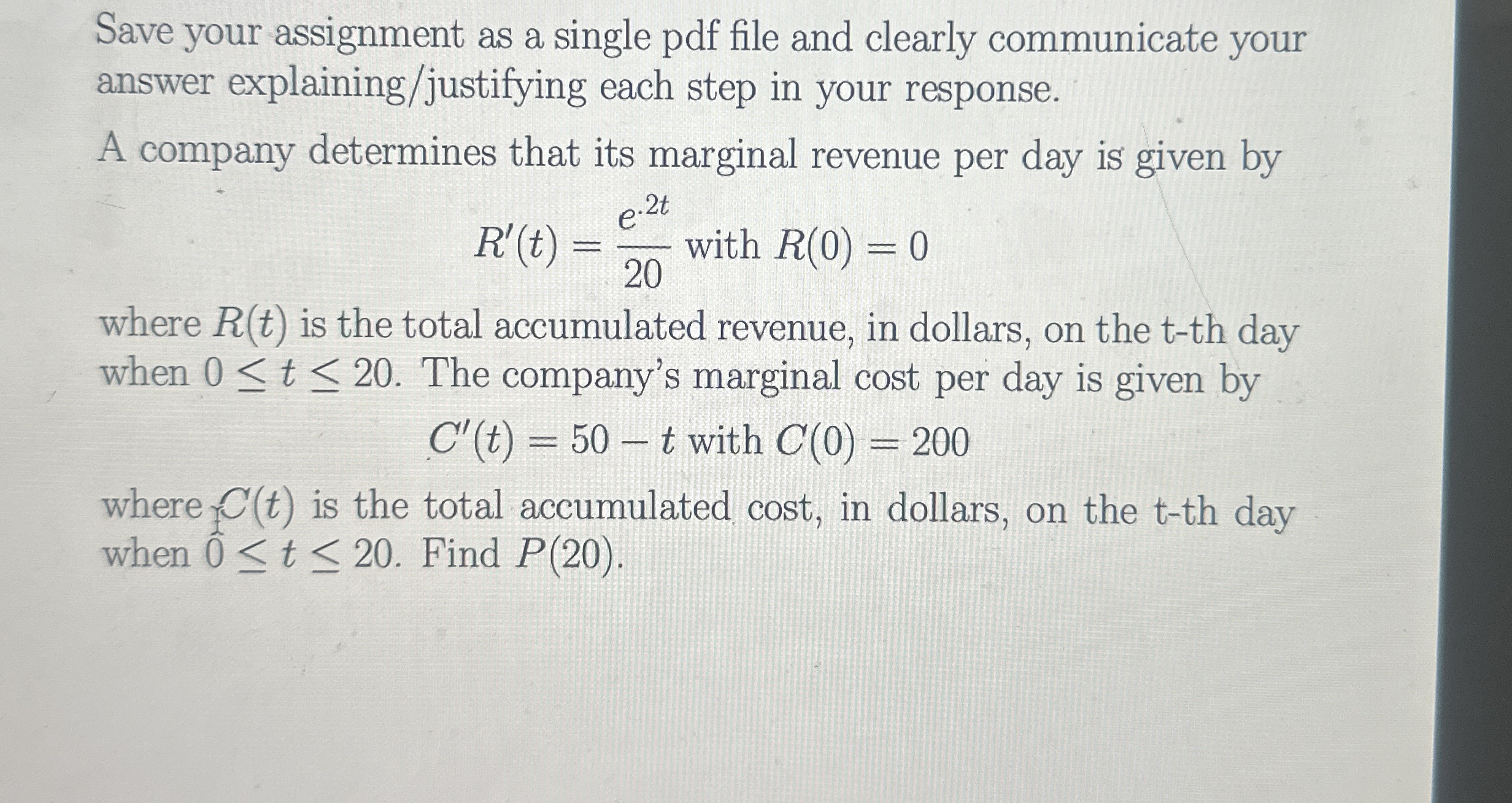Save your assignment as a single pdf file and