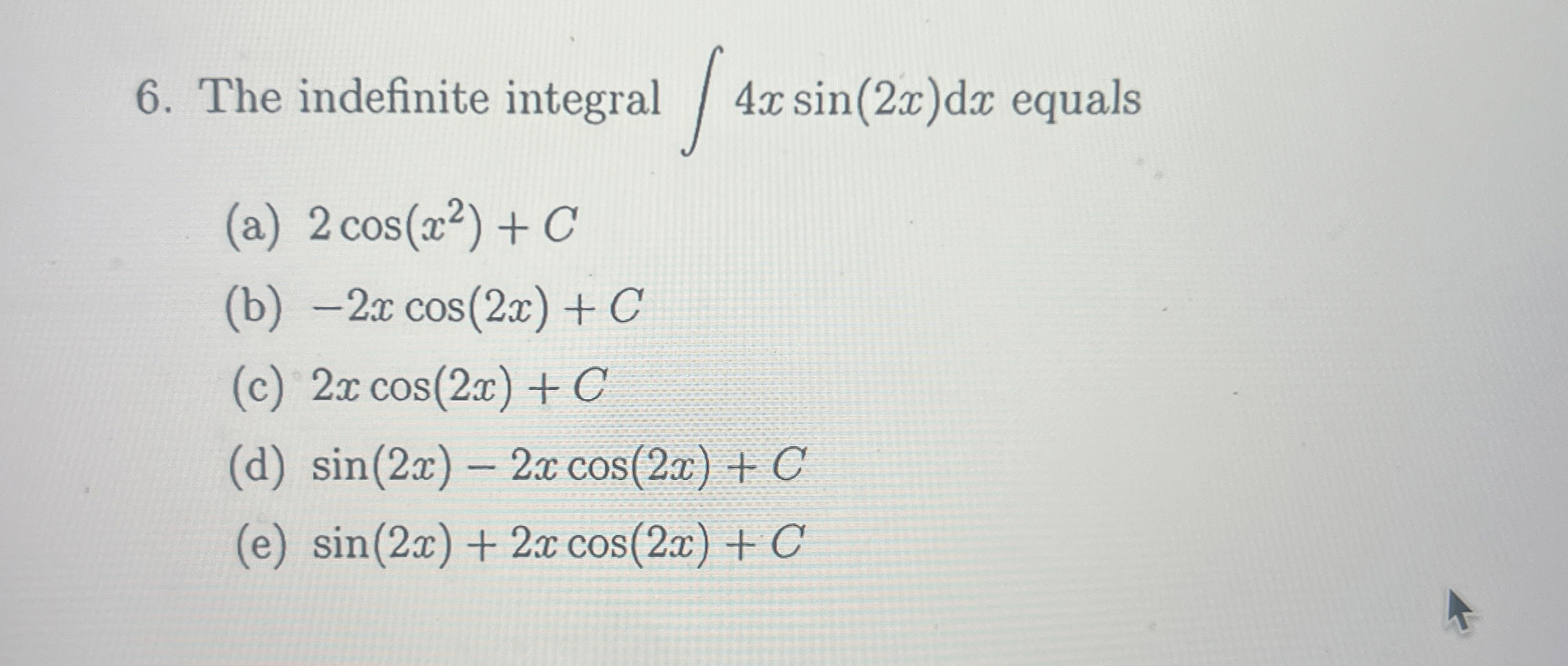 The indefinite integral 4 x s i n ( 2 x ) d x