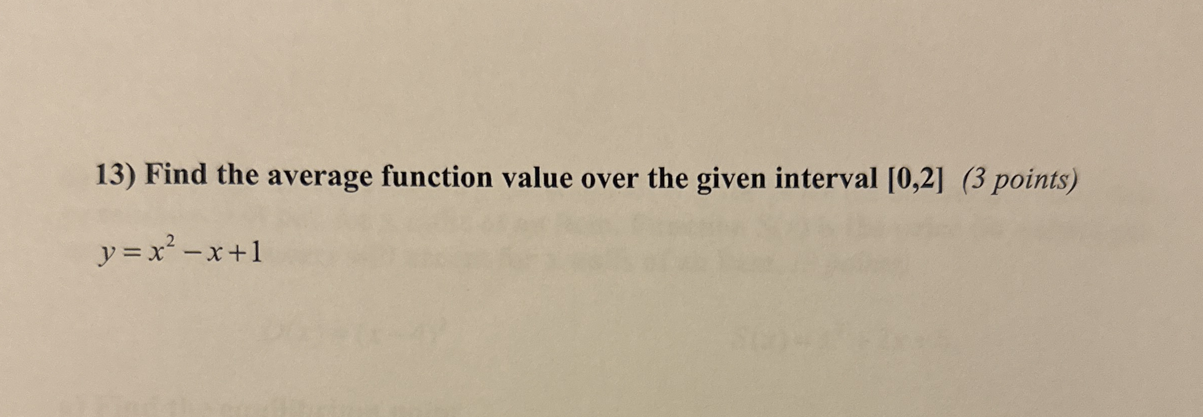 Find the average function value over the given