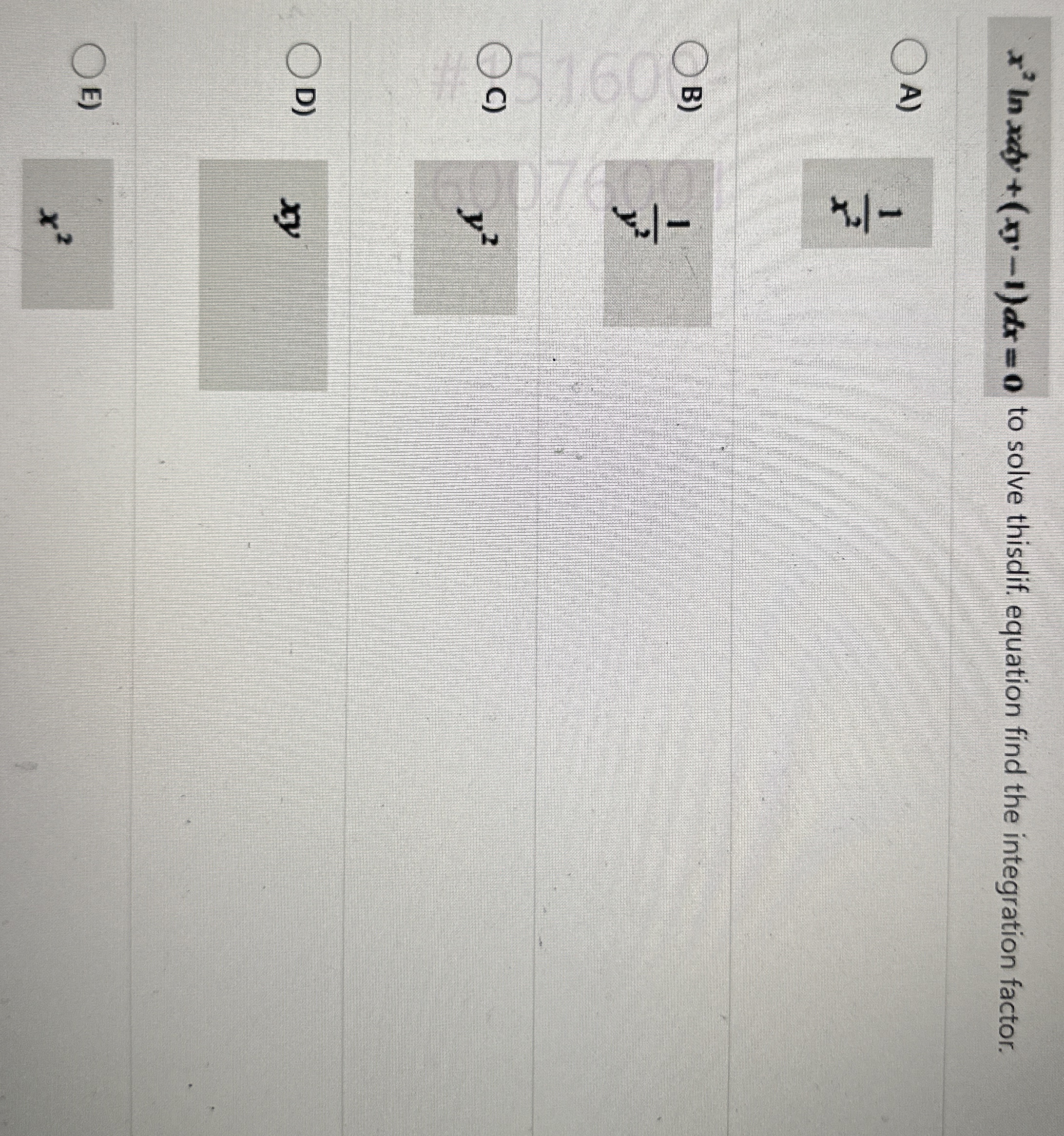 x 2 l n x d y + ( x - 1 ) d x = 0 to solve