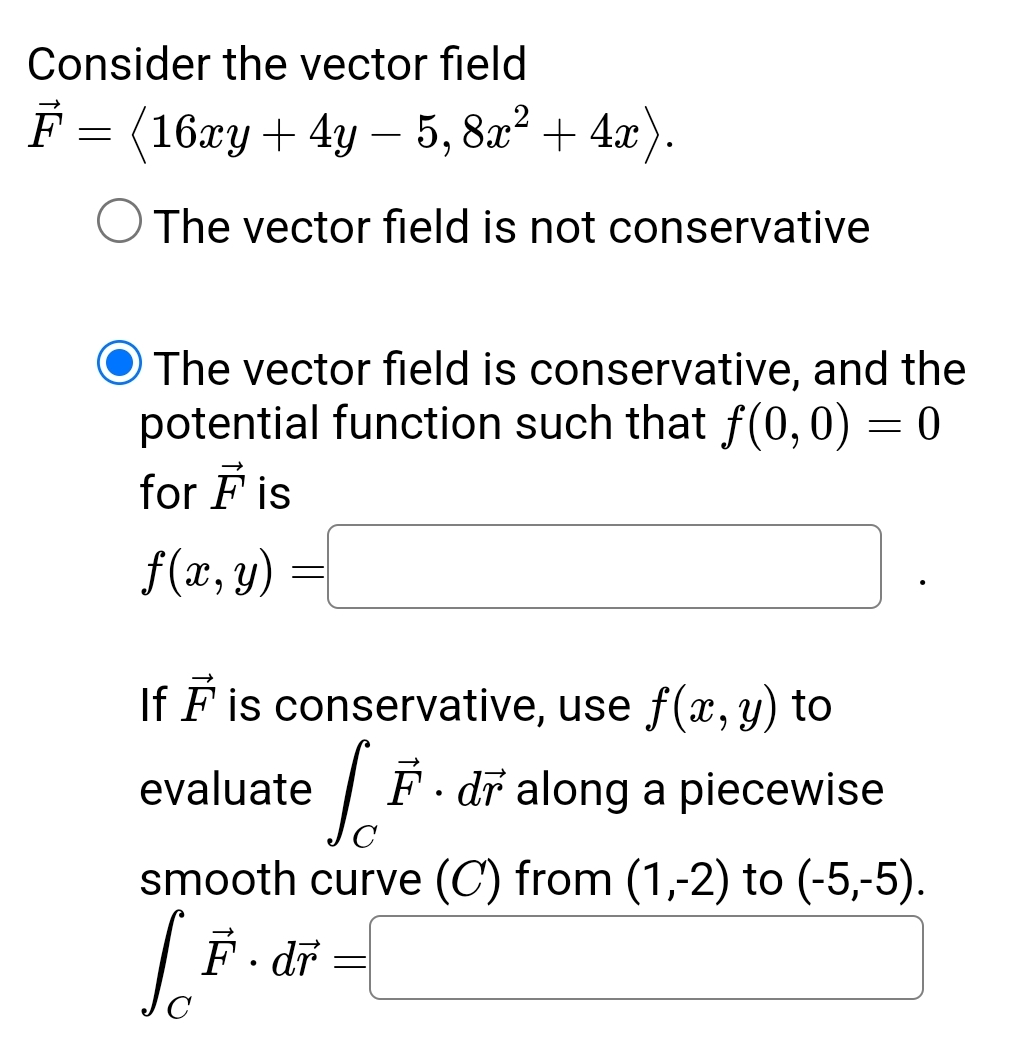 Consider the vector field vec ( F ) = ( : 1 6 x y