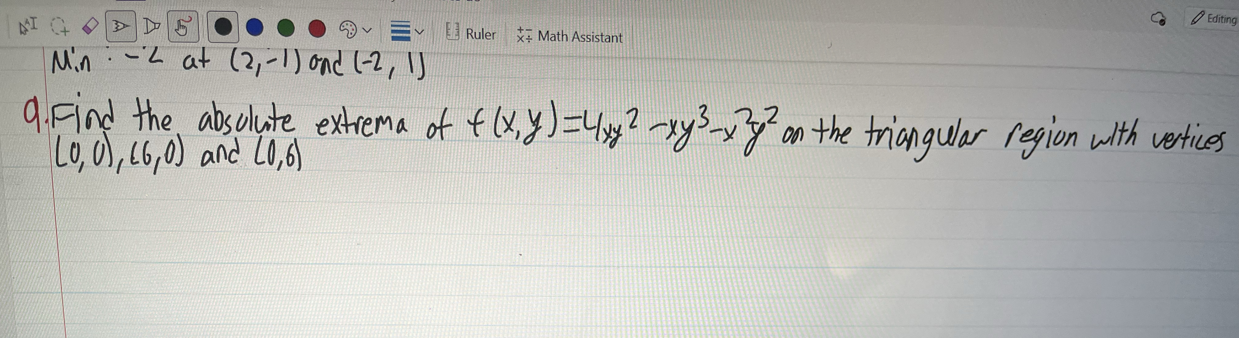 M i n : - 2 at ( 2 , - 1 ) and ( - 2 , 1 ) 9 .
