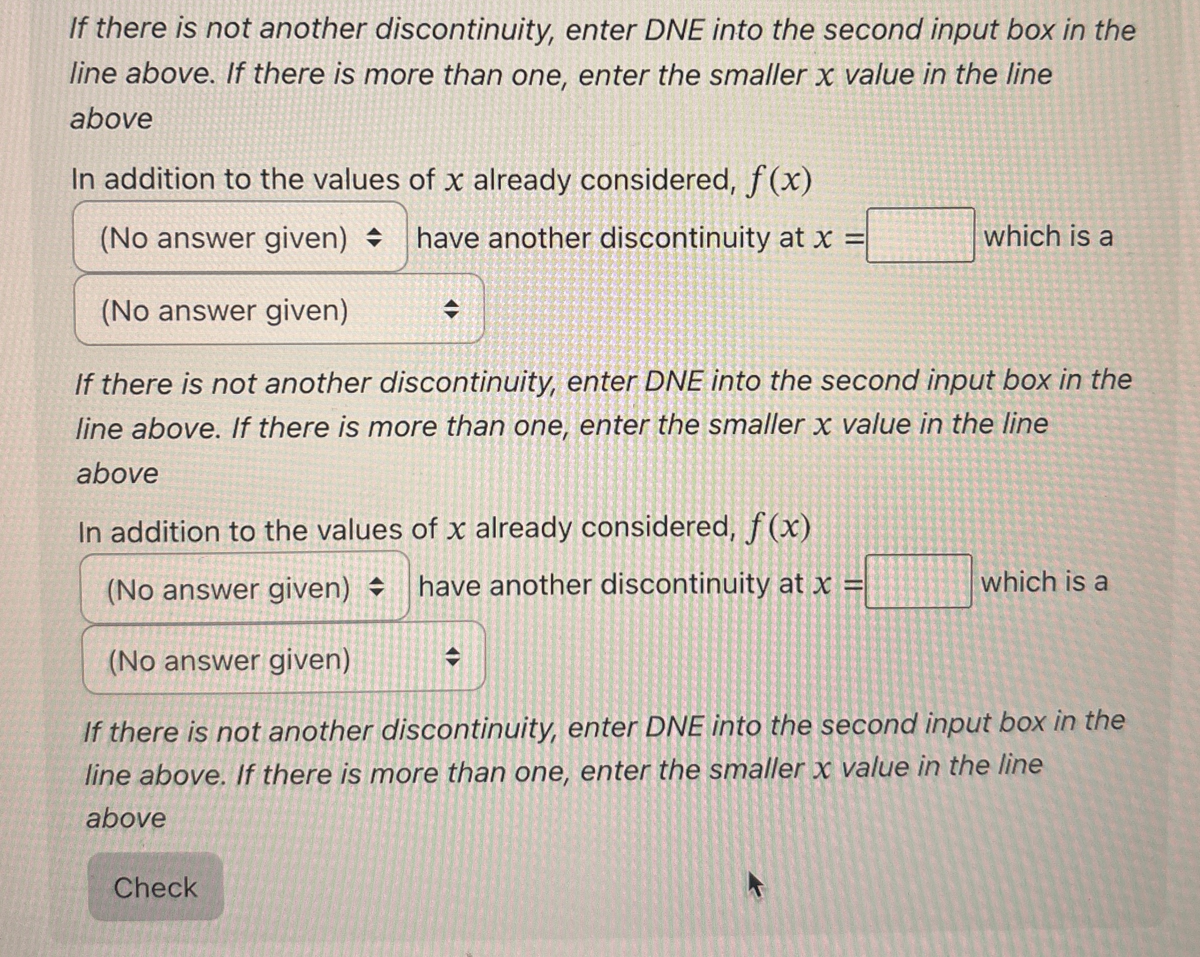 Continuity Enter all your answers in this