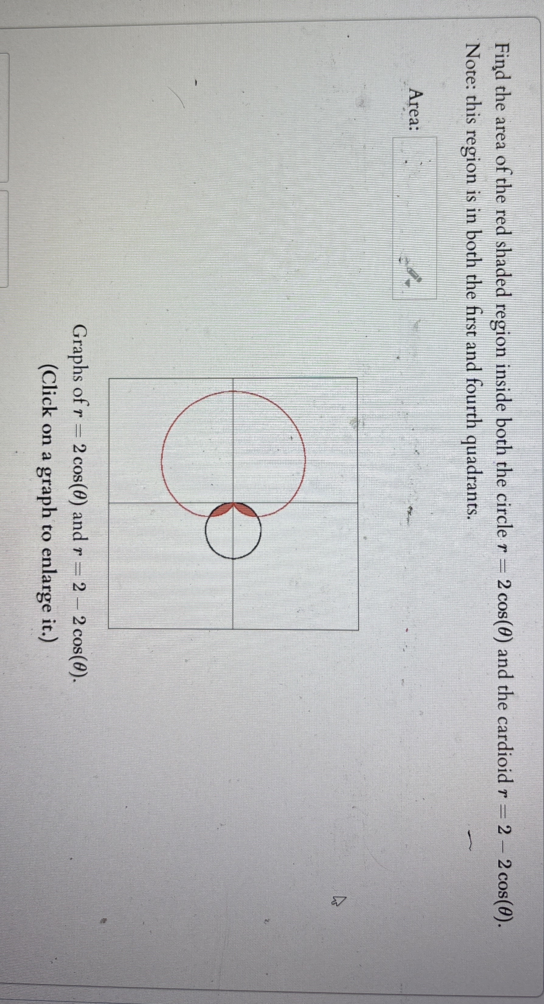 Find the area of the red shaded region inside