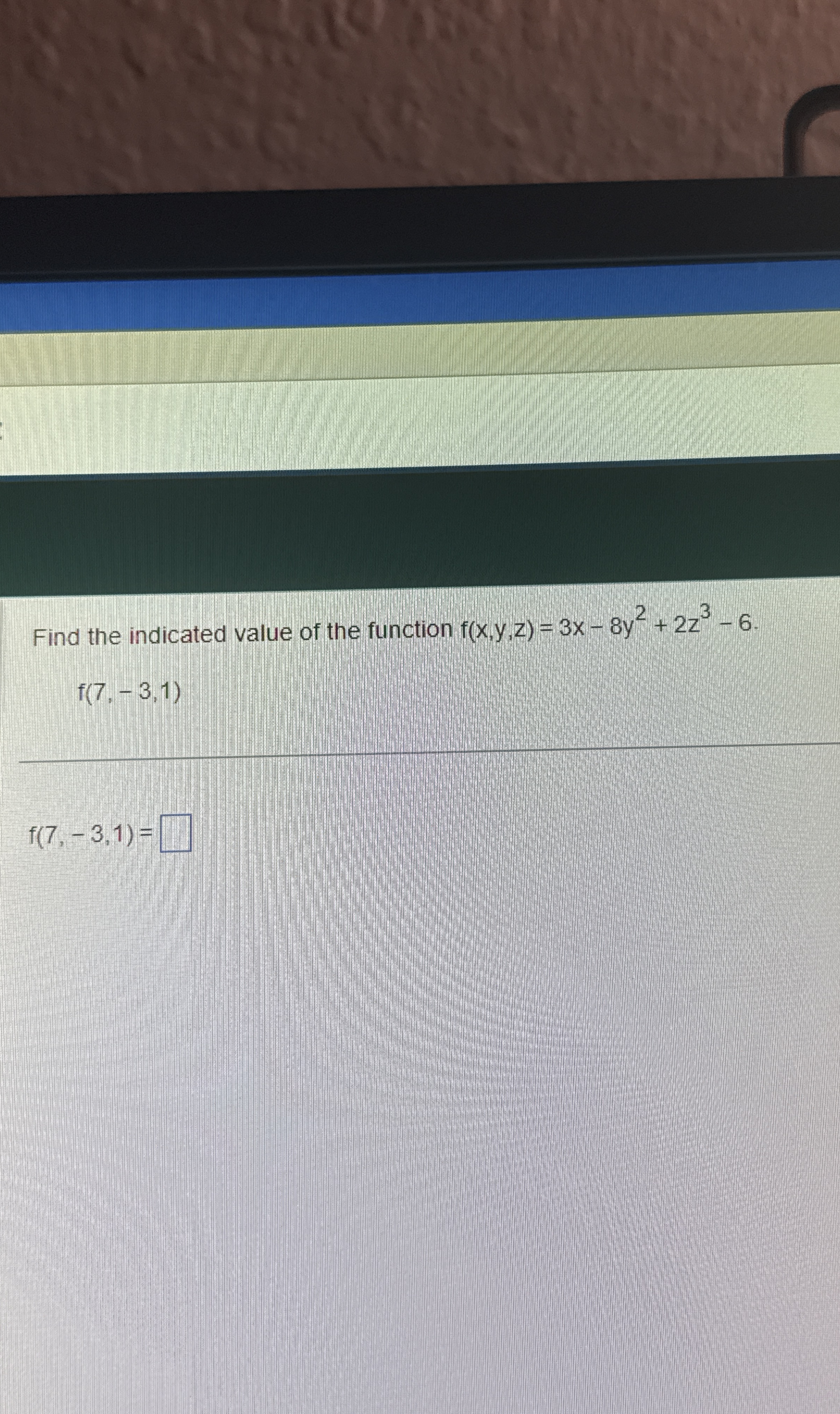 Find the indicated value of the function f ( x ,