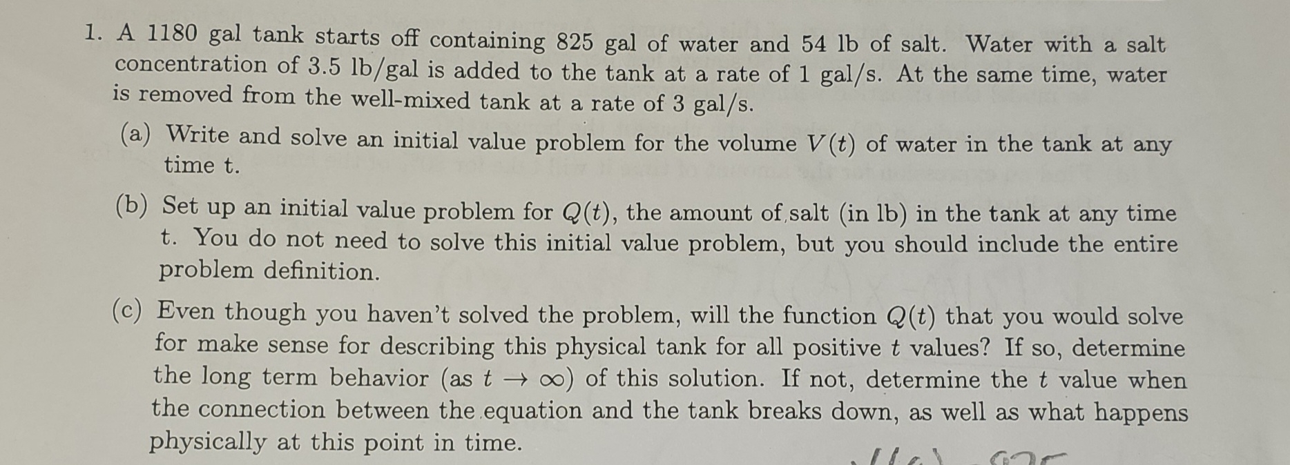 A 1 1 8 0 gal tank starts off containing 8 2 5
