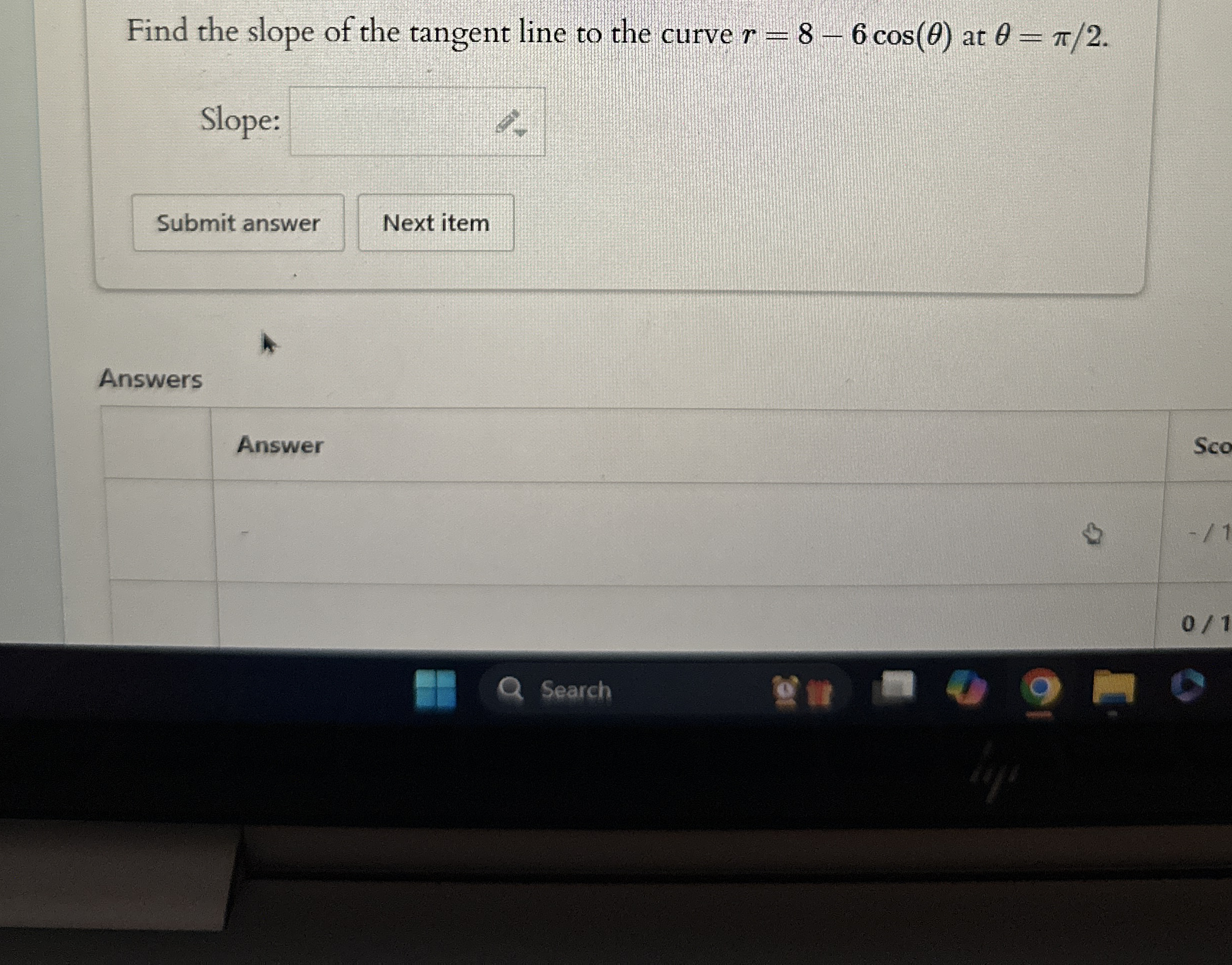 Find the slope of the tangent line to the curve r