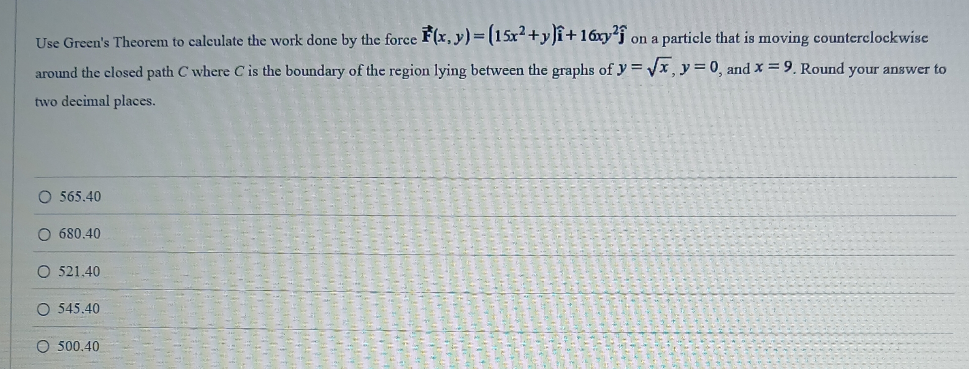 Use Green's Theorem to calculate the work done by