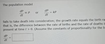The population model d P d t propP, o r , d P d t