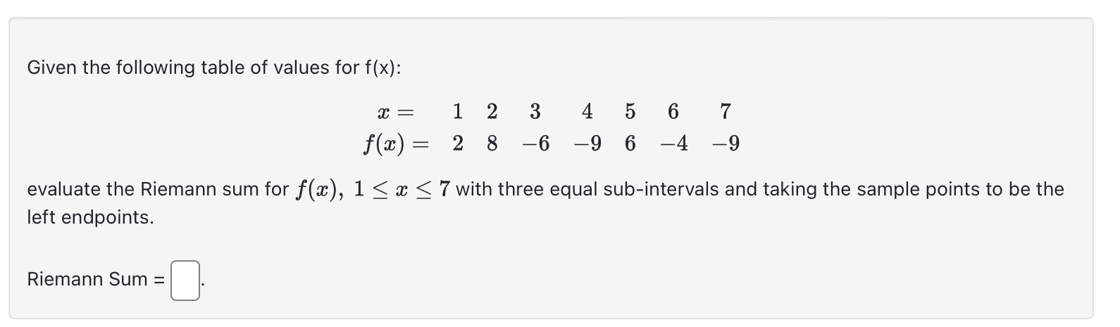 Given the following table of values for f ( x ) :