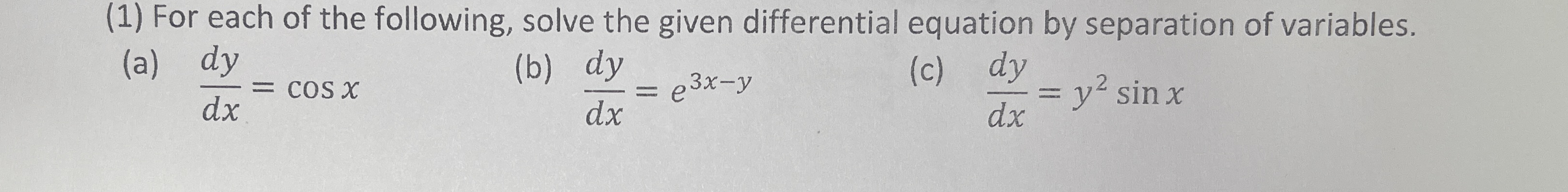 ( 1 ) For each of the following, solve the given