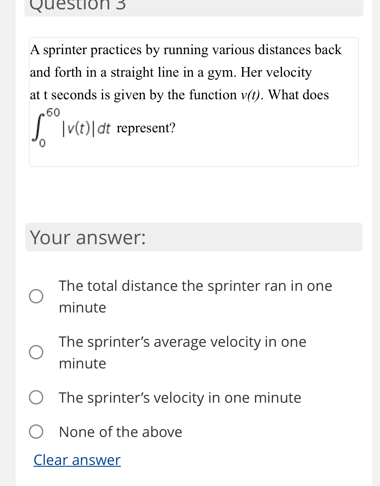 A sprinter practices by running various distances