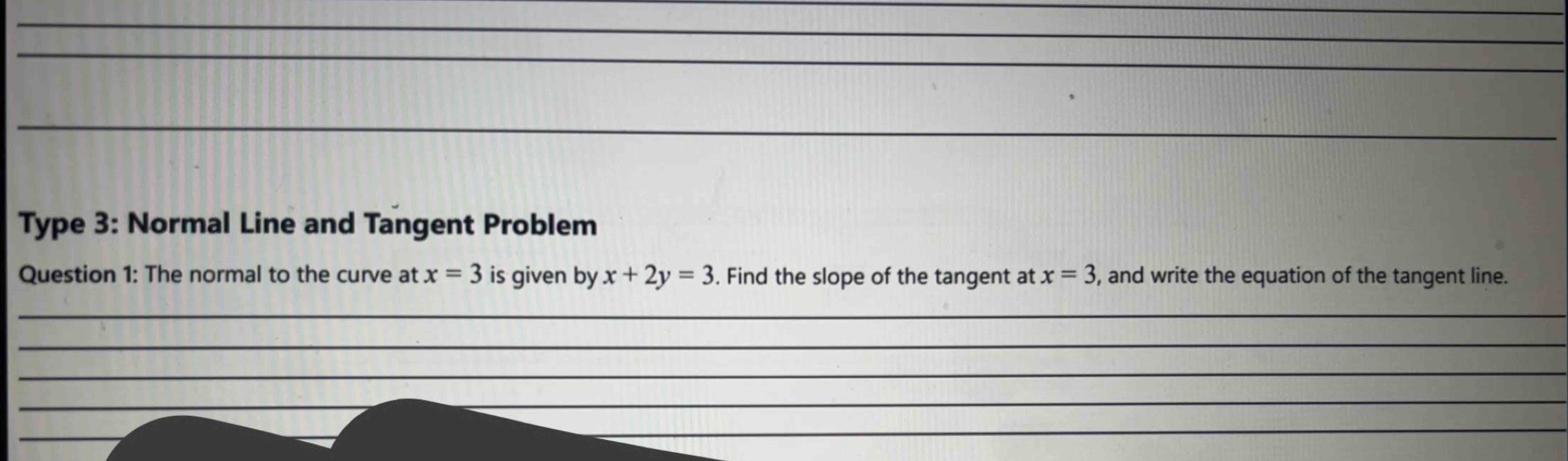 Type 3 : Normal Line and Tangent Problem Question