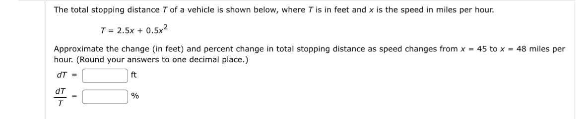 The total stopping distance T of a vehicle is
