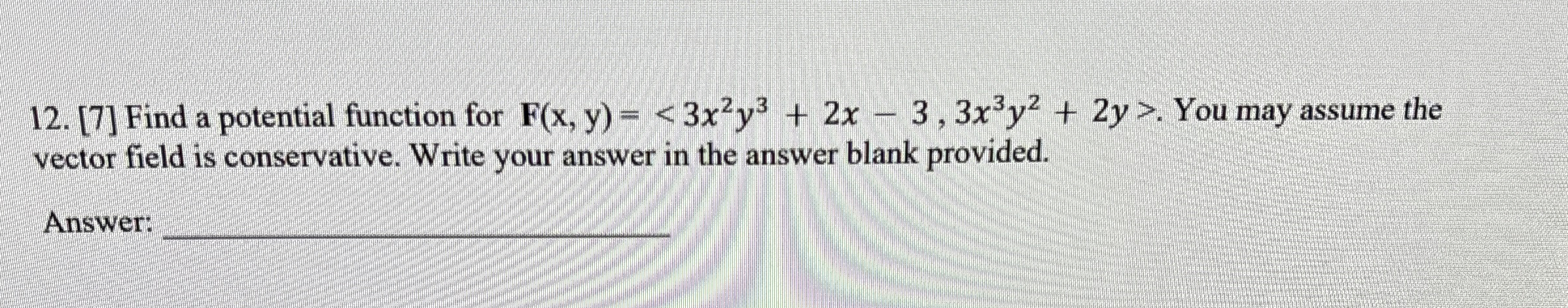 [ 7 ] Find a potential function for F ( x , y ) =