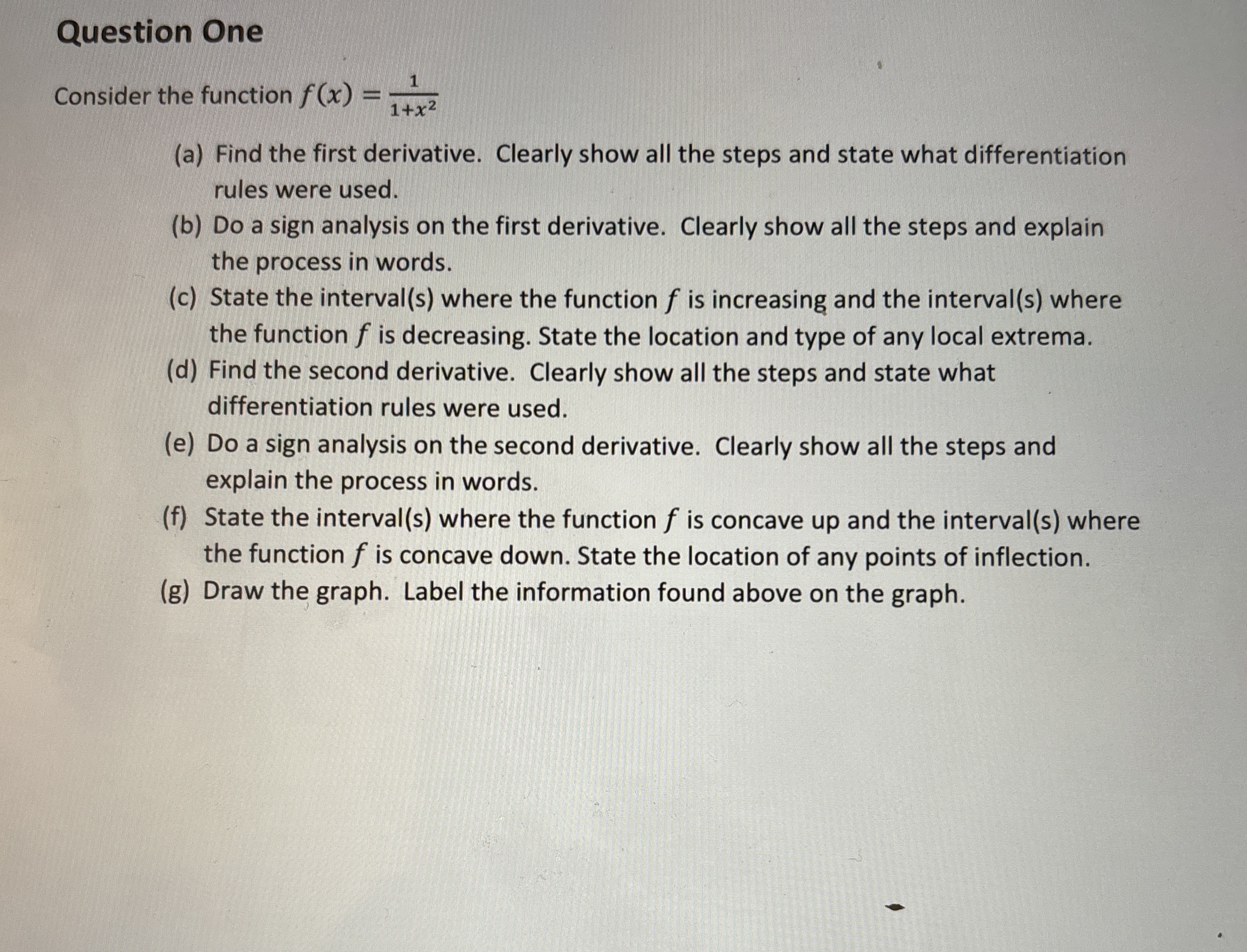 Question One Consider the function f ( x ) = 1 1