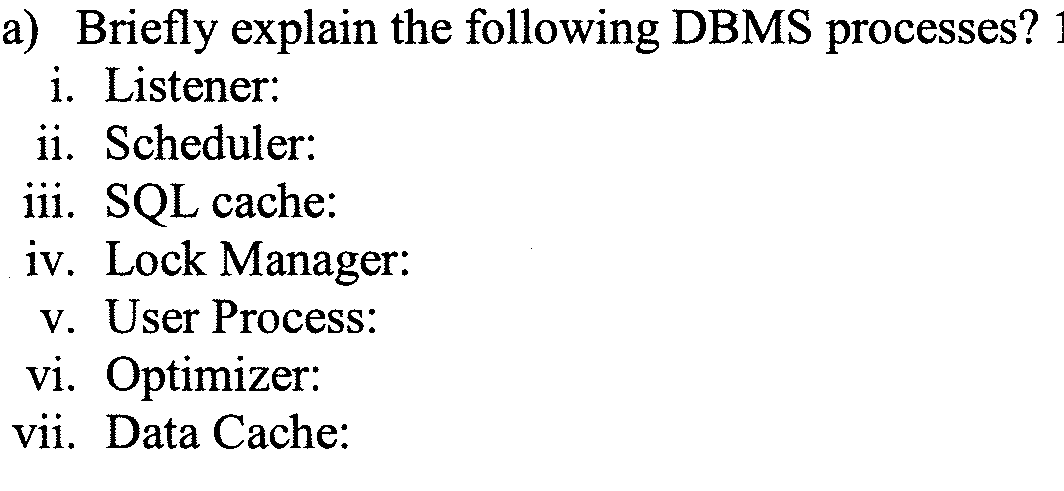 a ) Briefly explain the following DBMS processes?