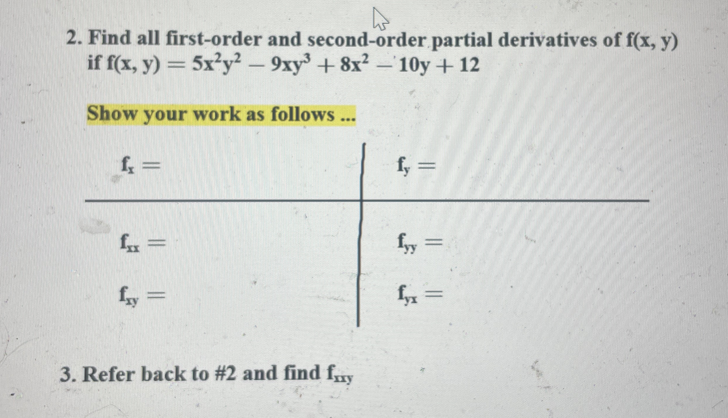 Find all first - order and second - order partial