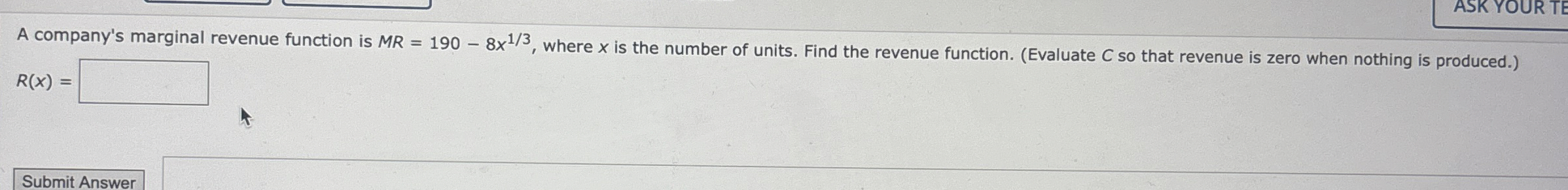 A company's marginal revenue function is M R = 1