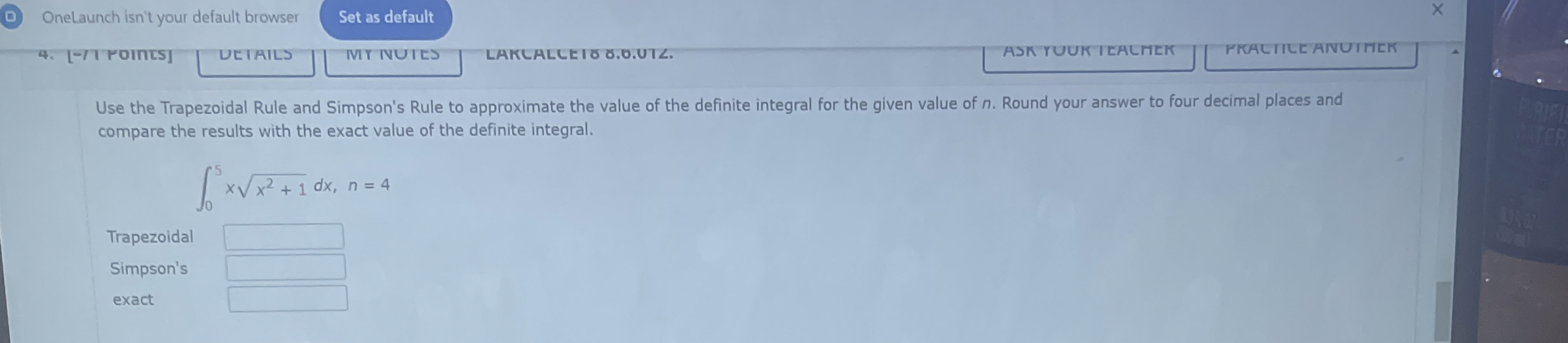 B OneLaunch isn't your default browser Set as