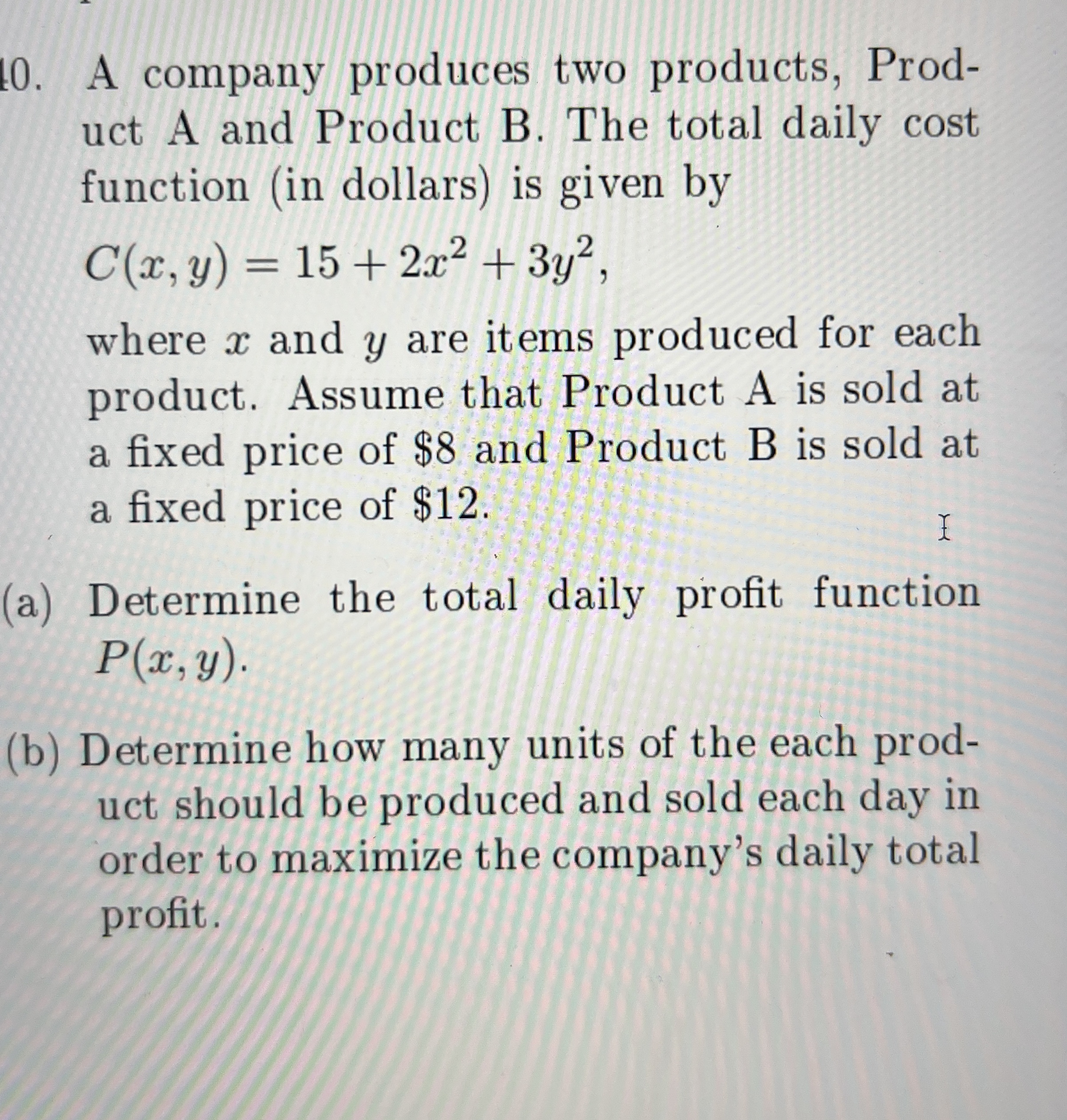 A company produces two products, Product A and