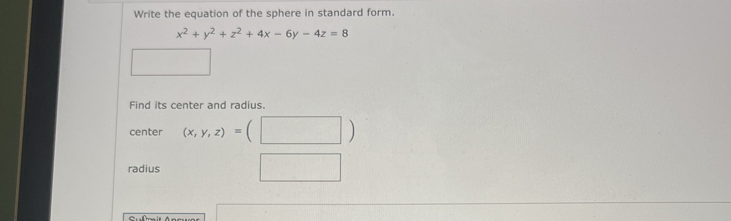 Write the equation of the sphere in standard