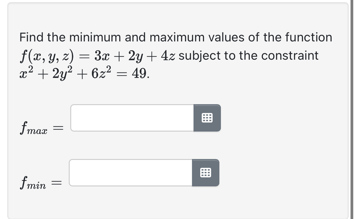 Find the minimum and maximum values of the
