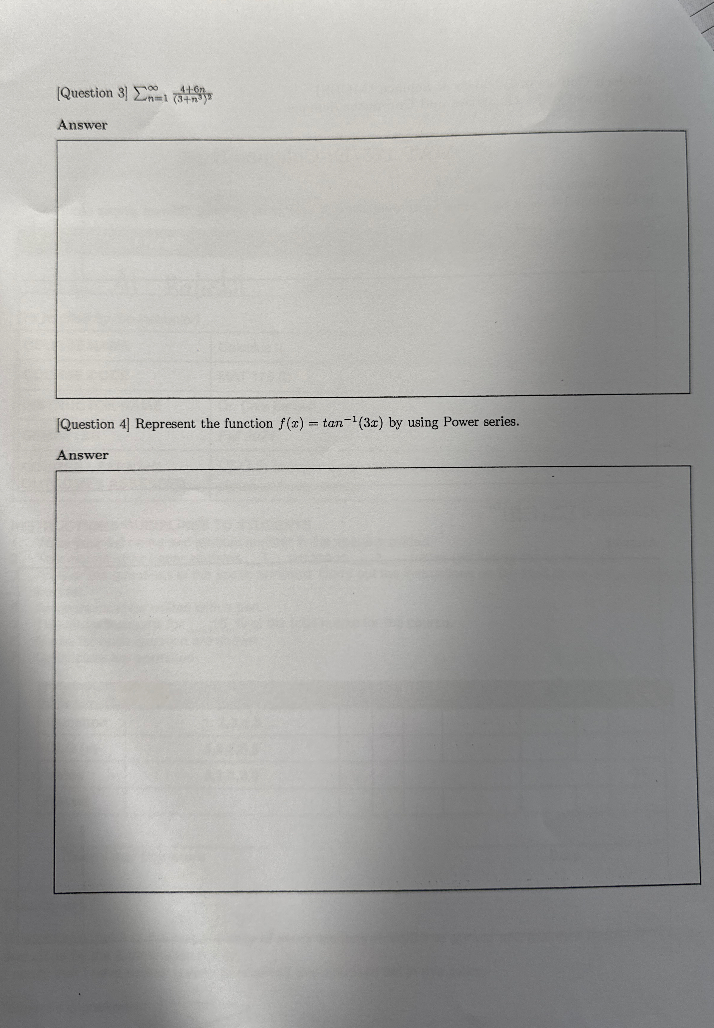 [ Question 3 ] n = 1 4 + 6 n ( 3 + n 3 ) 2 Answer