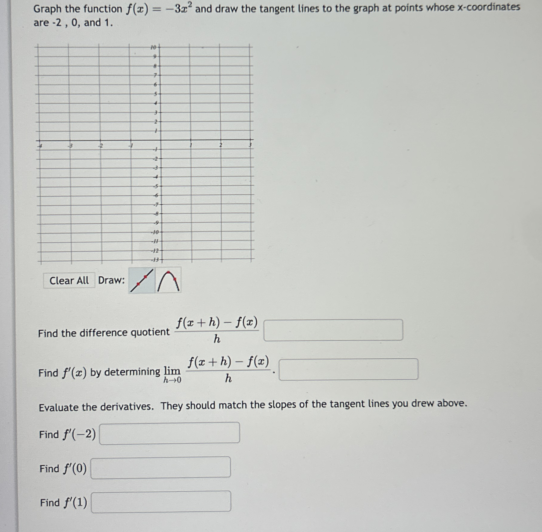 Graph the function f ( x ) = - 3 x 2 and draw the