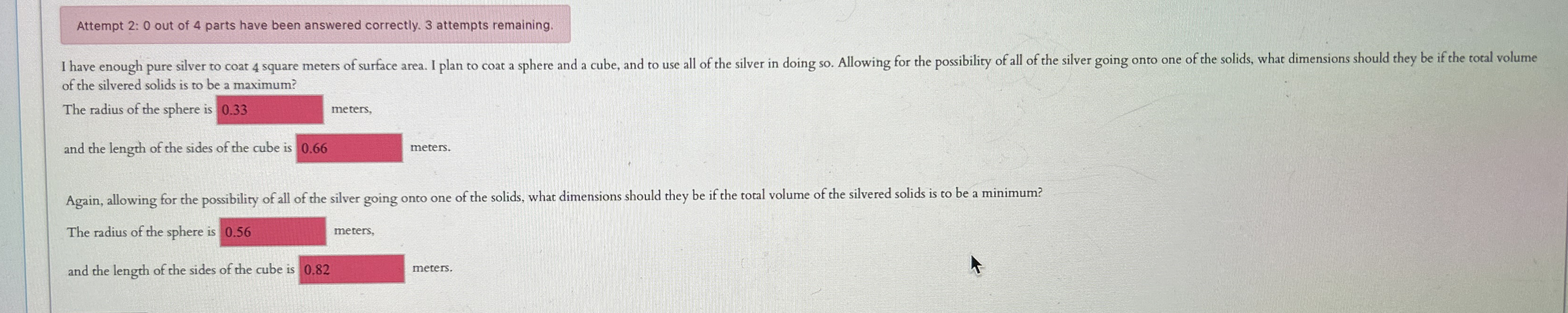 Attempt 2 : 0 out of 4 parts have been answered