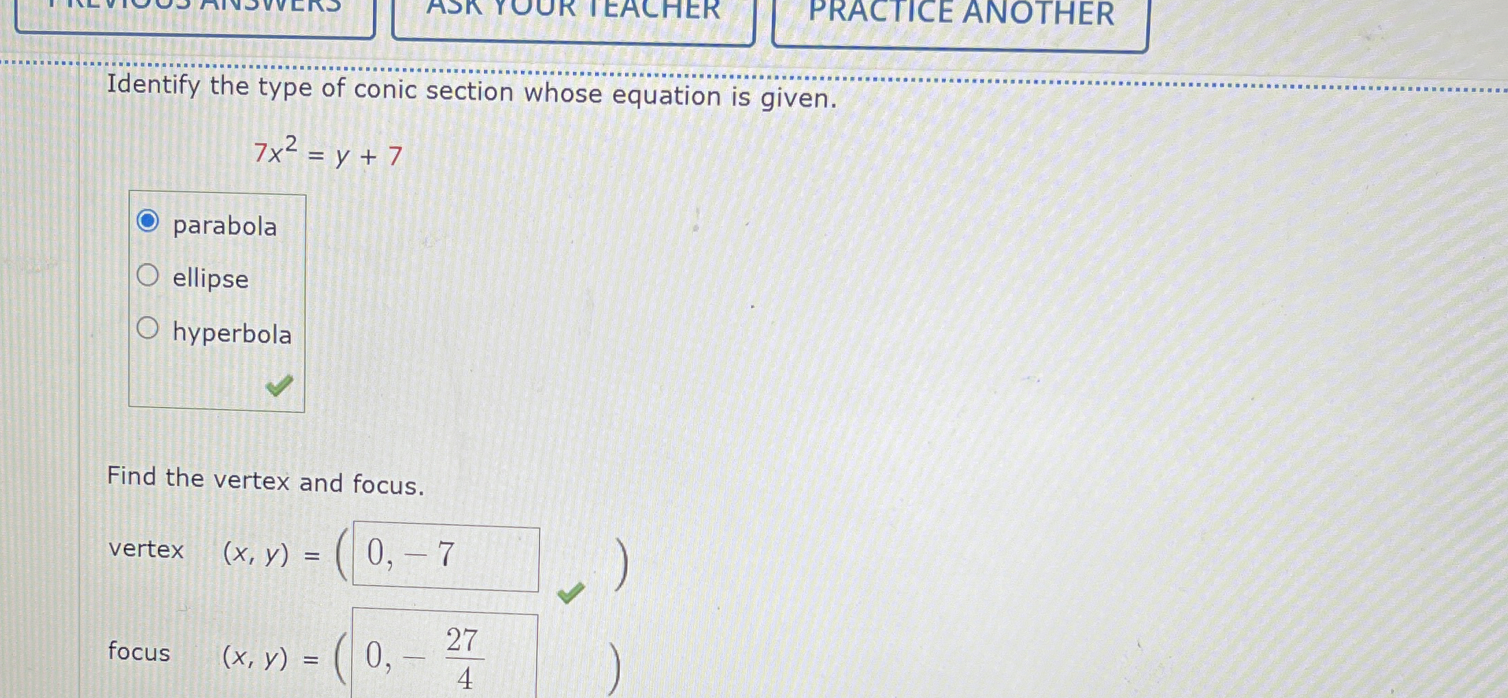 Identify the type of conic section whose equation