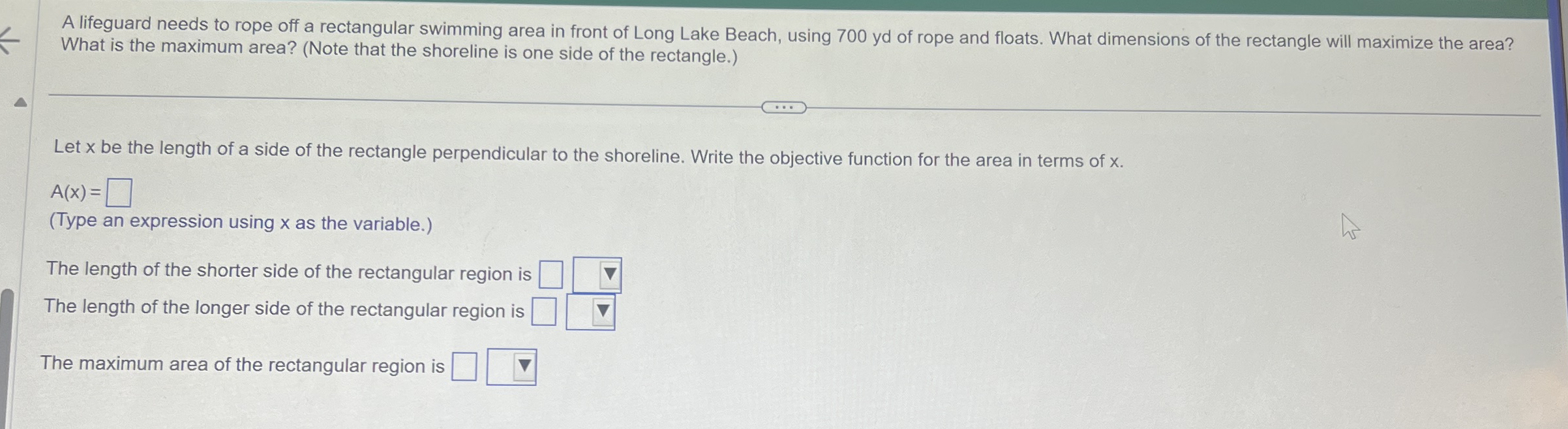A lifeguard needs to rope off a rectangular