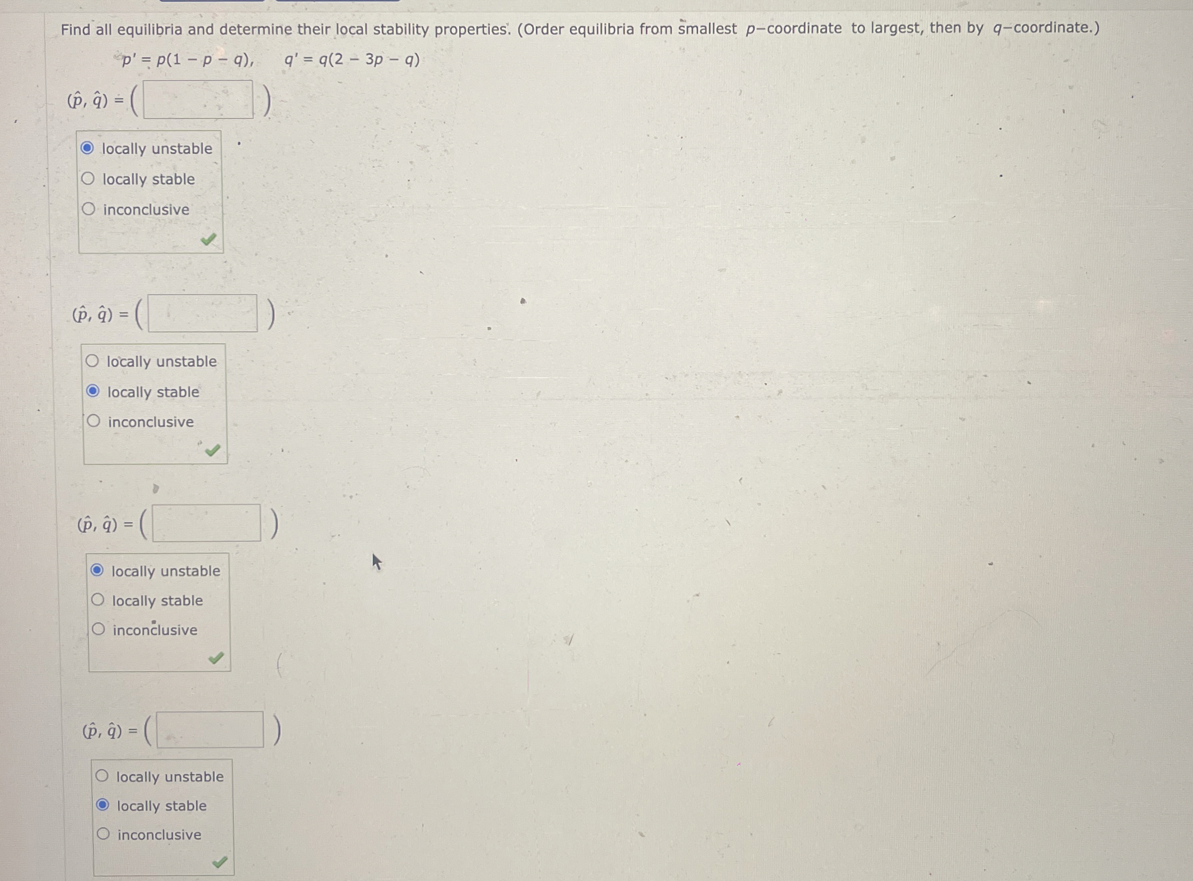 Find all equilibria and determine their local