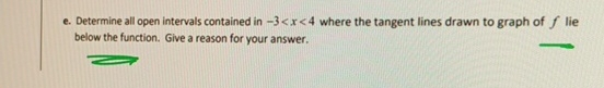 e . Determine all open intervals contained in f -