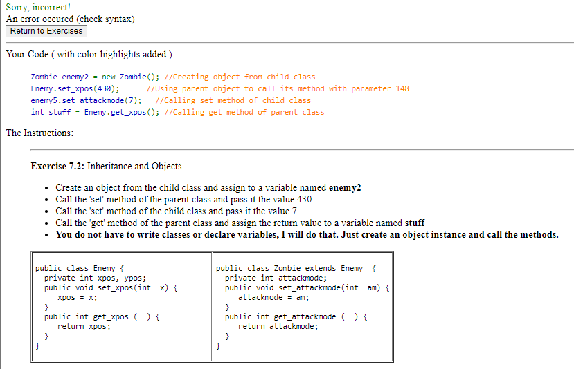 Sorry, incorrect! An error occured ( check syntax